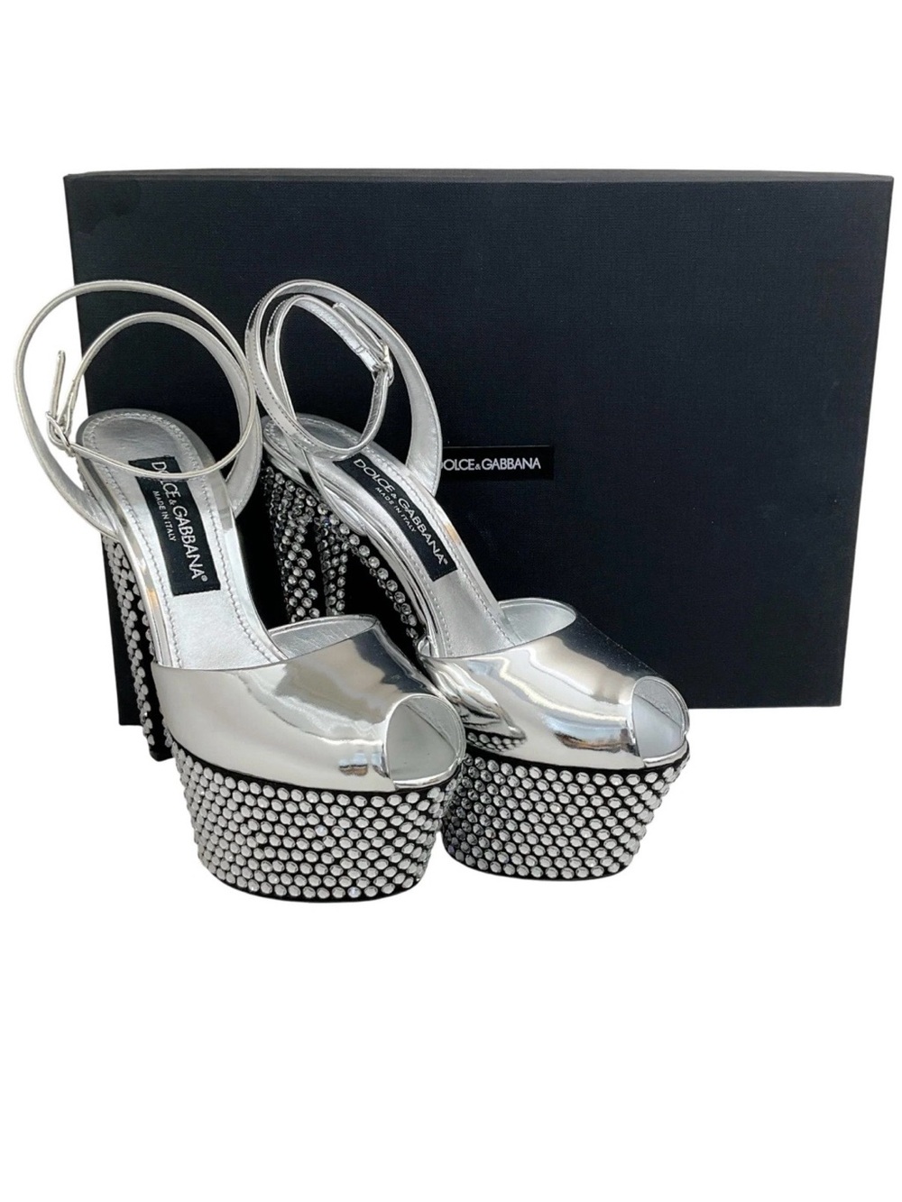 Dolce & Gabbana Silver Crystal Platform Peep-Toe Sandals - Picture 5 of 5